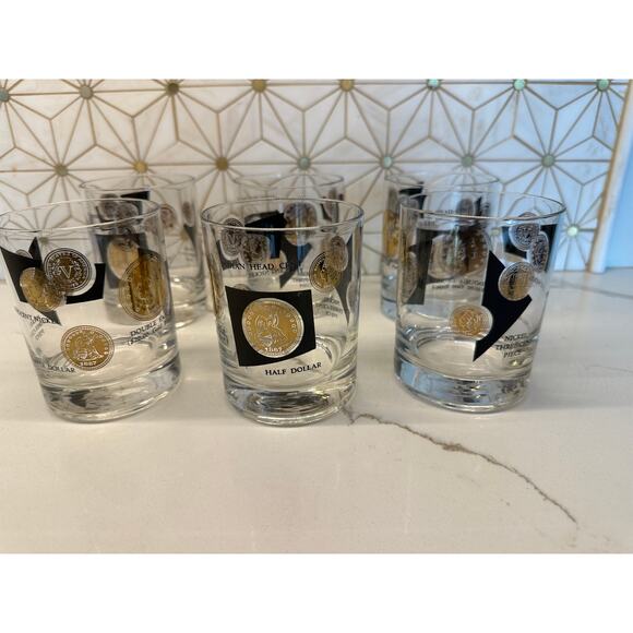 1960s Libbey Gold Coin Lowball Glasses | Set of 6 - Picture 1 of 6
